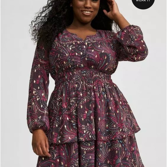 Torrid Mini Blouson Sleeve Skater Dress Sel Motifs Periscope Size -5X 28 - Picture 1 of 14